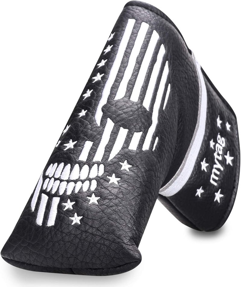 caiobob mytag Skull Skeleton Golf Head Covers Black Synthetic Leather Golf Headcovers Set Fits Driver Fairway Wood Hybrid/Utility Putter Iron Wedge Headcover - Image 1
